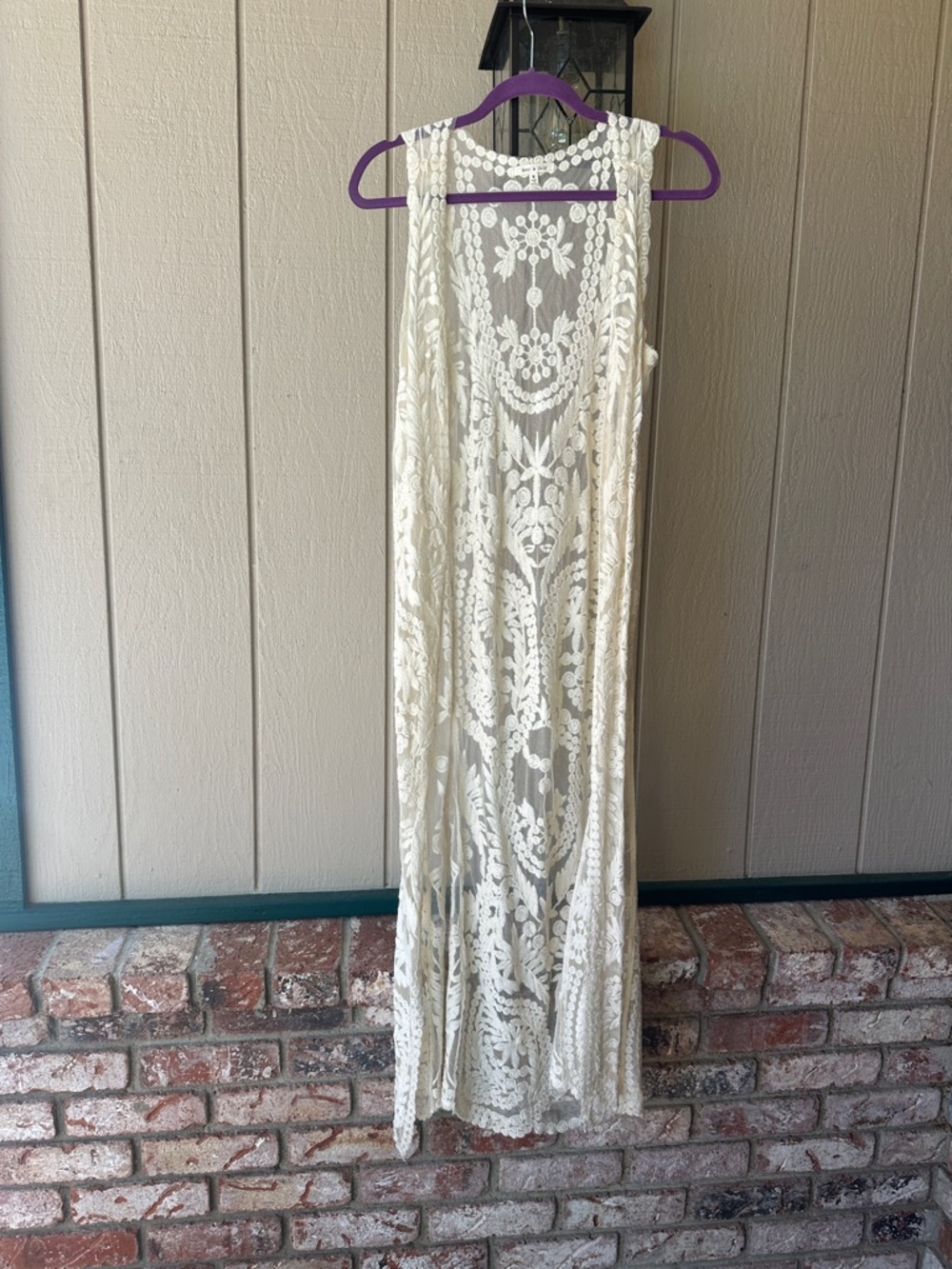 Lace Crochet Long Vest - Cream